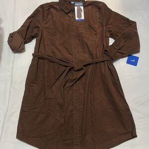 Lands' End Women's Brown Corduroy Dress Adjustable Sleeves size L NWT